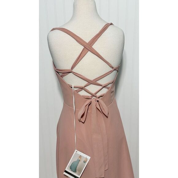 Sorella Vita Classic Lace-Up Back Chiffon Bridesmaid‎ Dress Gown Pink Size 12 - Picture 9 of 14